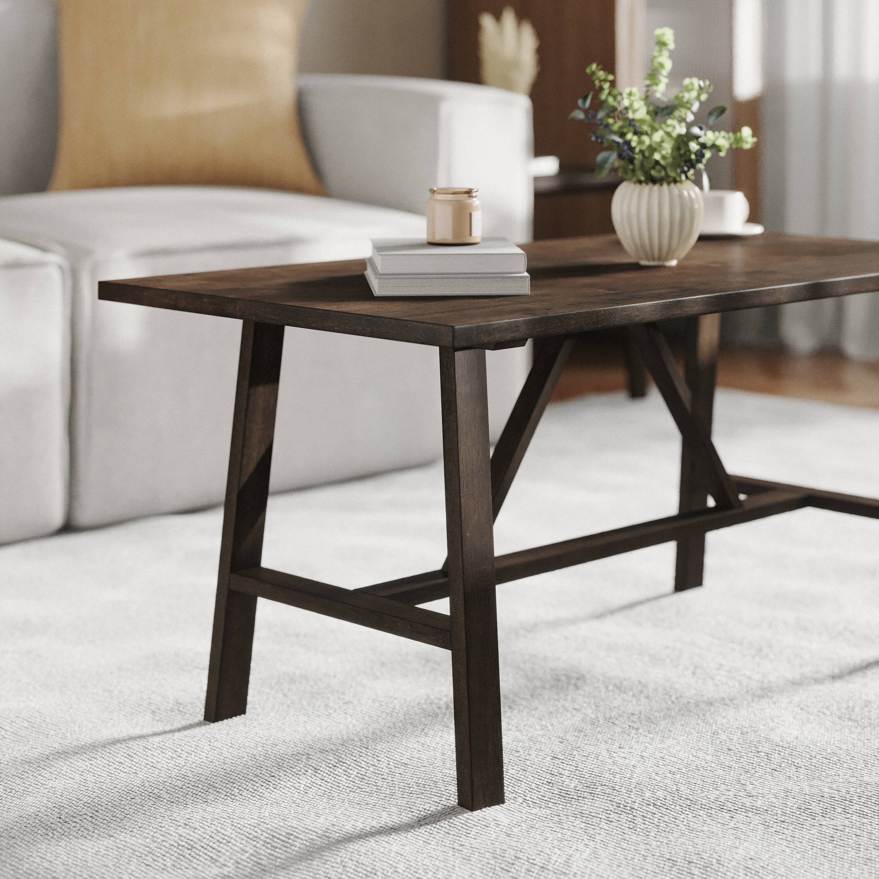 Alt View 3. Flash Furniture - Eli Solid Wood Farmhouse Coffee Table, Trestle Style Accent Table in Dark Gray - Gray.