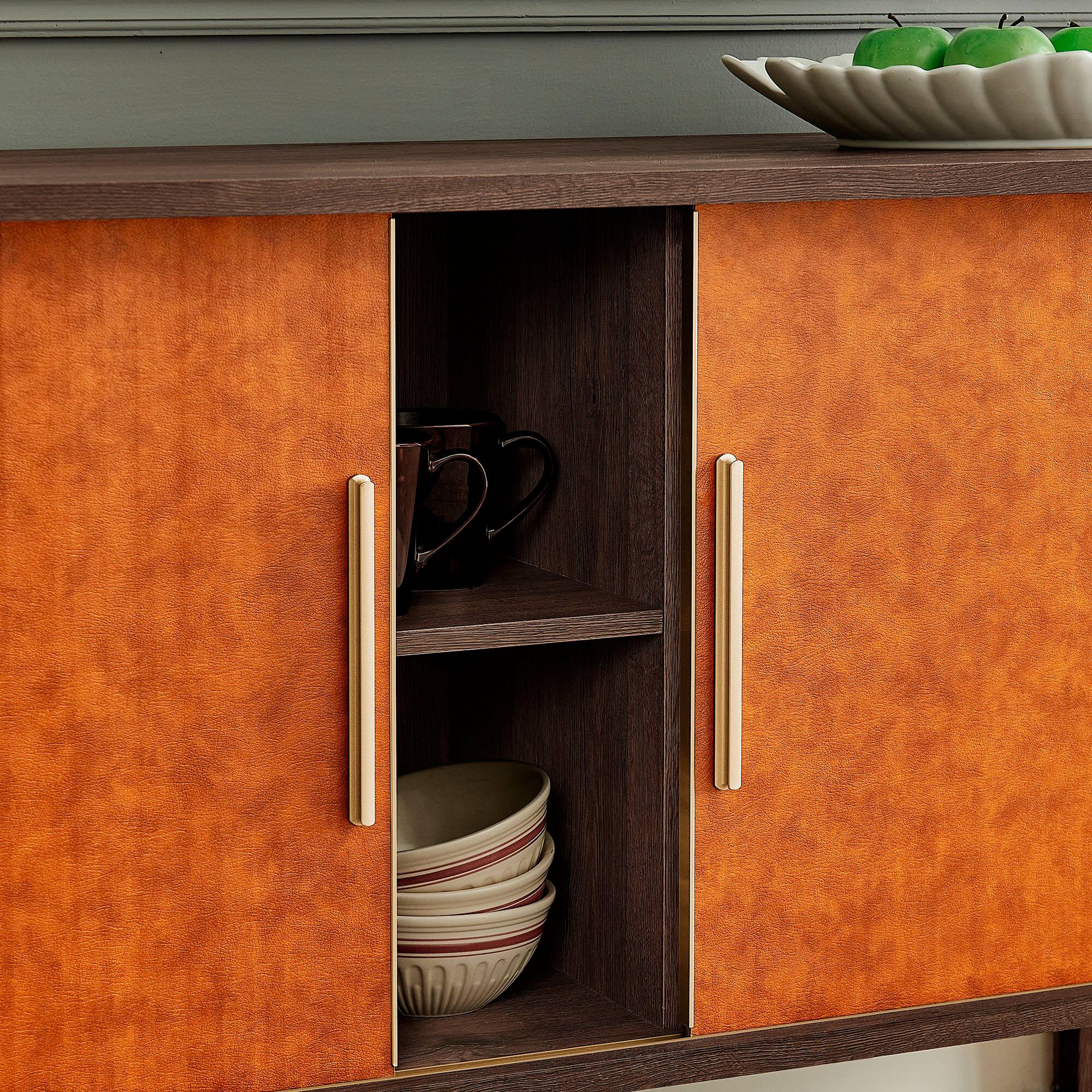 Alt View 2. Modway - Coralie Curved Vegan Leather Oval Sideboard by Modway - Walnut Tan.