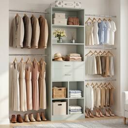Aheaplus - Small Closet System, 3.2-6.8FT Adjustable Closet Organizer with 2 Drawers & 5 Hanging Rods - Cyan