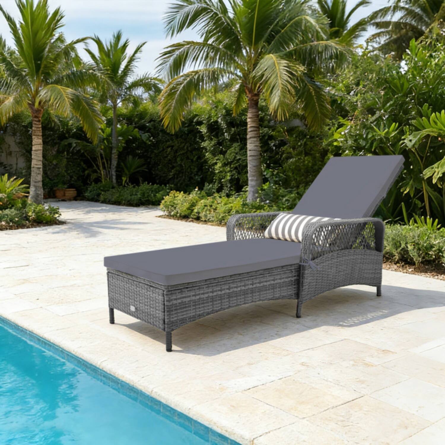 Alt View 2. Mondawe - 79" Outdoor Chaise Lounge Chair w 6-Level Backrest & Waist Pillow 400 lbs PE Rattan - Gray.