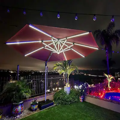PURPLE LEAF 10 ft. Patio Octagon Aluminum Solar Powered LED Cantilever Outdoor Offset Umbrella with Base for Garden Deck Pool Brick Red BBYGLRRDT10-BRWB - Best Buy PURPLE LEAF 10 ft. Patio Octagon Aluminum Solar Powered LED Cantilever Outdoor Offset Umbrella with Base for Garden Deck Pool Brick Red BBYGLRRDT10-BRWB - Best Buy
