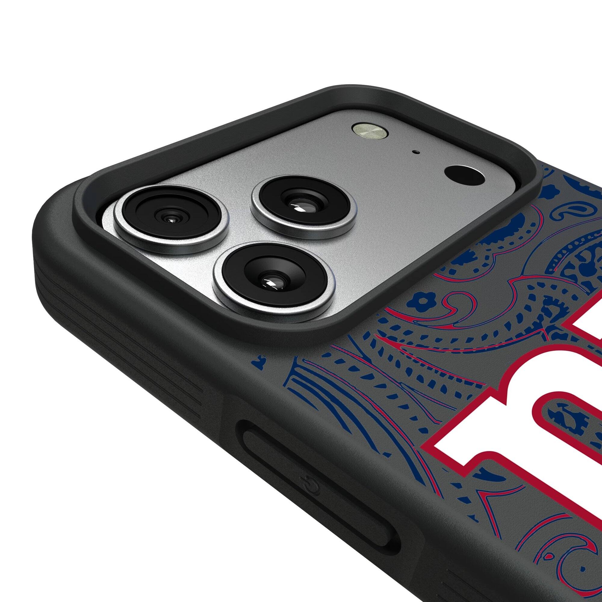 Alt View 2. Keyscaper - New York Giants iPhone Paisley Design Bump Case - 15 Plus - Multicolor.