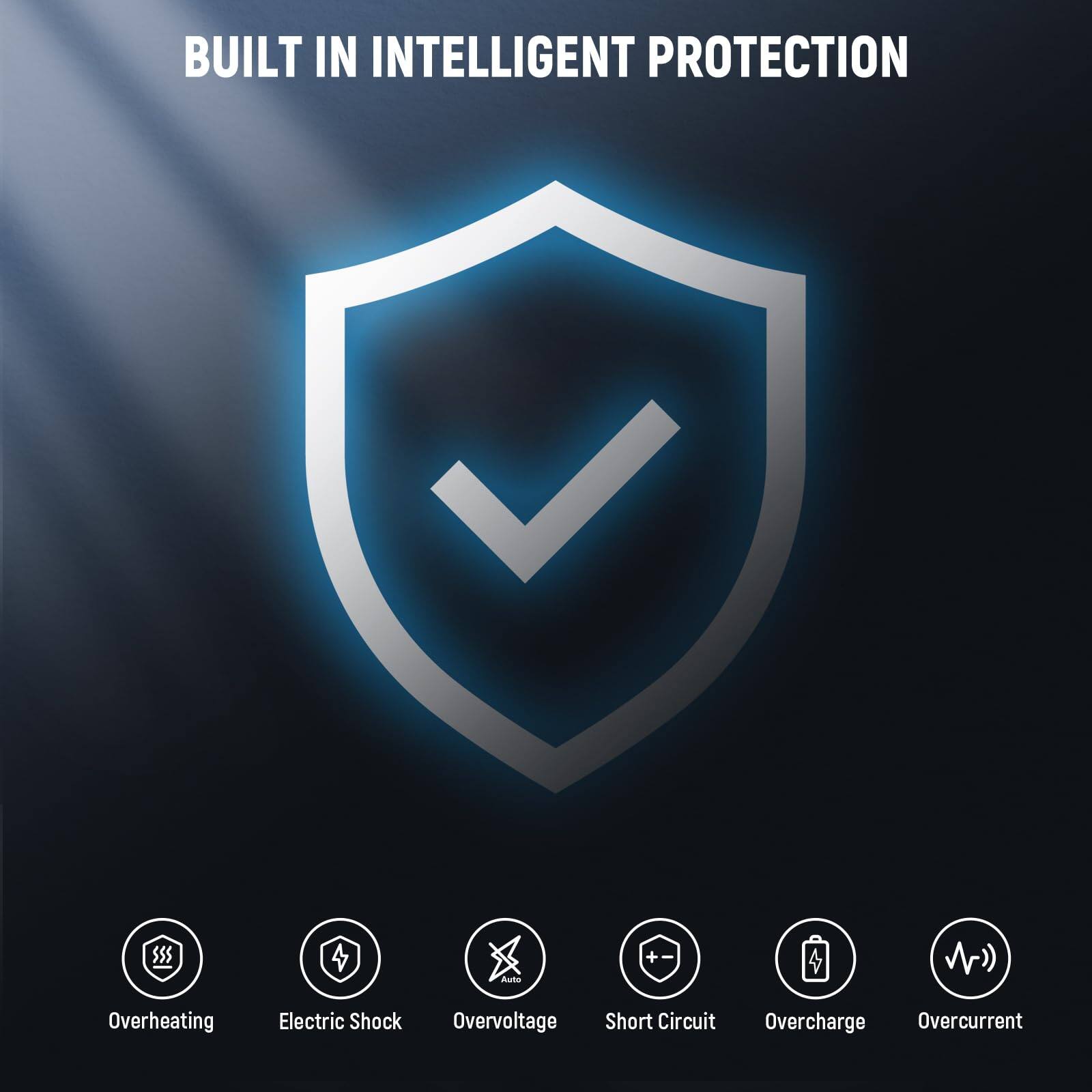 BUILT IN INTELLIGENT PROTECTION

- Overheating
- Electric Shock
- Overvoltage
- Short Circuit
- Overcharge
- Overcurrent