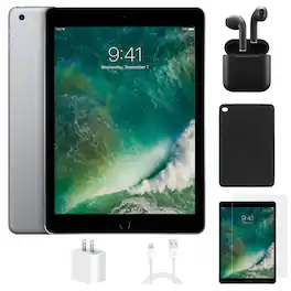 Apple - Refurbished Excellent - iPad 7th Gen A2197 (WiFi) 128GB w/ Case, Wireless Earbuds,Tempered Glass Screen Protector - Space Gray