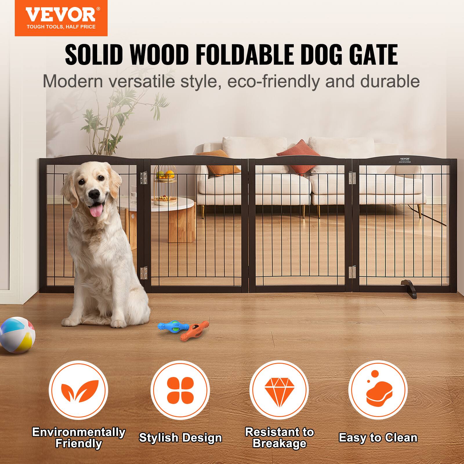 VEVOR TOUGH TOOLS, HALF PRICE SOLID WOOD FOLDABLE DOG GATE

Modern versatile style, eco-friendly and durable

- Environmentally Friendly
- Stylish Design
- Resistant to Breakage
- Easy to Clean