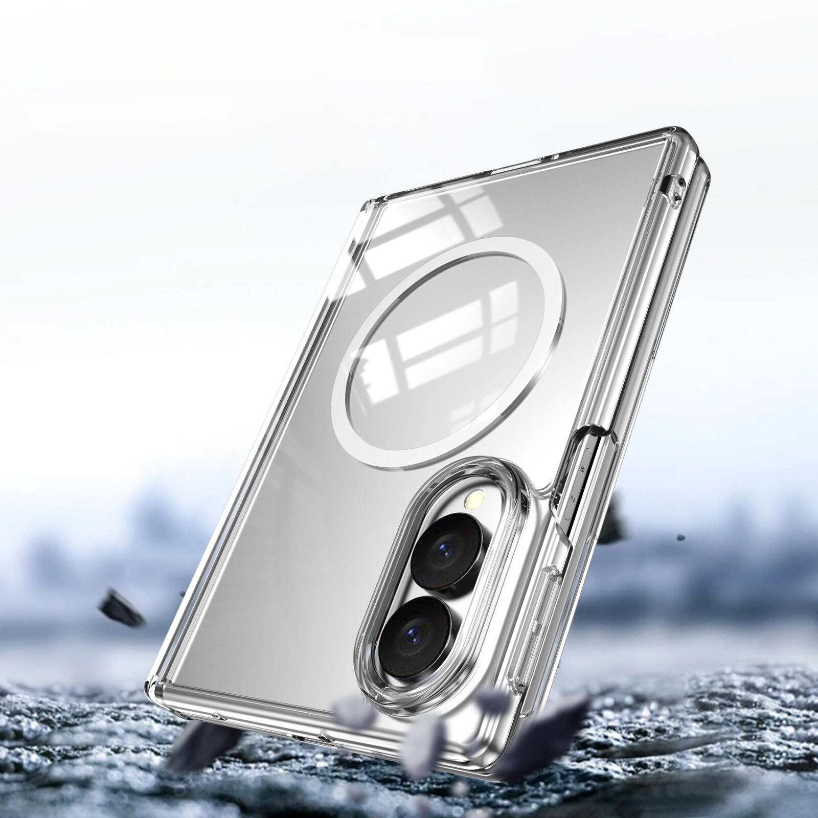 Alt View 1. Dteck - Shockproof Phone Case for Samsung Galaxy Z Fold8 Built in Screen Film, Clear Magnetic Cover with Full Hinge Protection - Clear.
