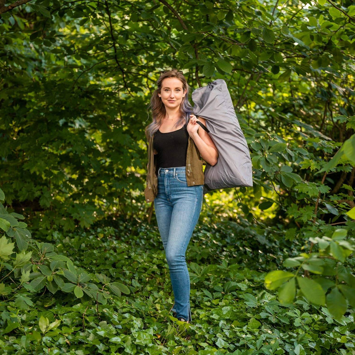 Alt View 5. Alpcour - Alpcour Camping Cot Mattress Pad - 75x28" Corduroy Topper with Pillow & Carry Case - Grey.
