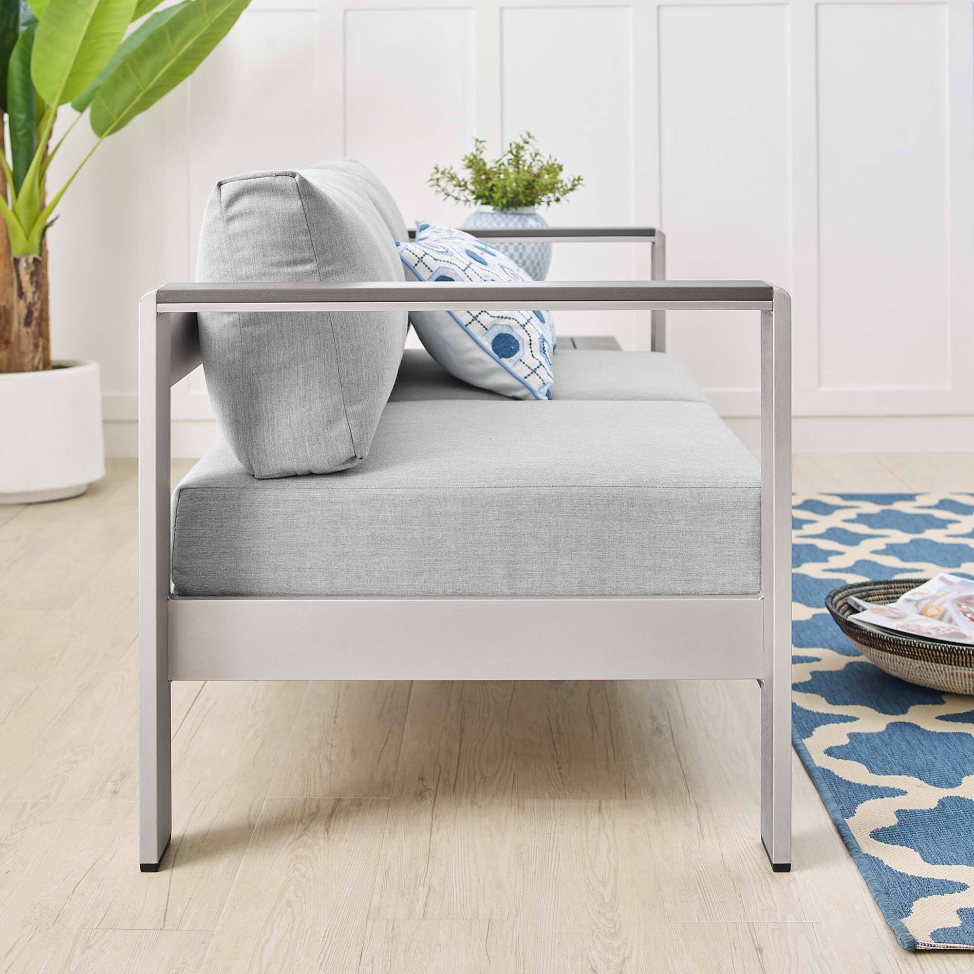 Back. Modway - Shore Sunbrella® Fabric Aluminum Outdoor Patio Loveseat by Modway - Silver Gray.