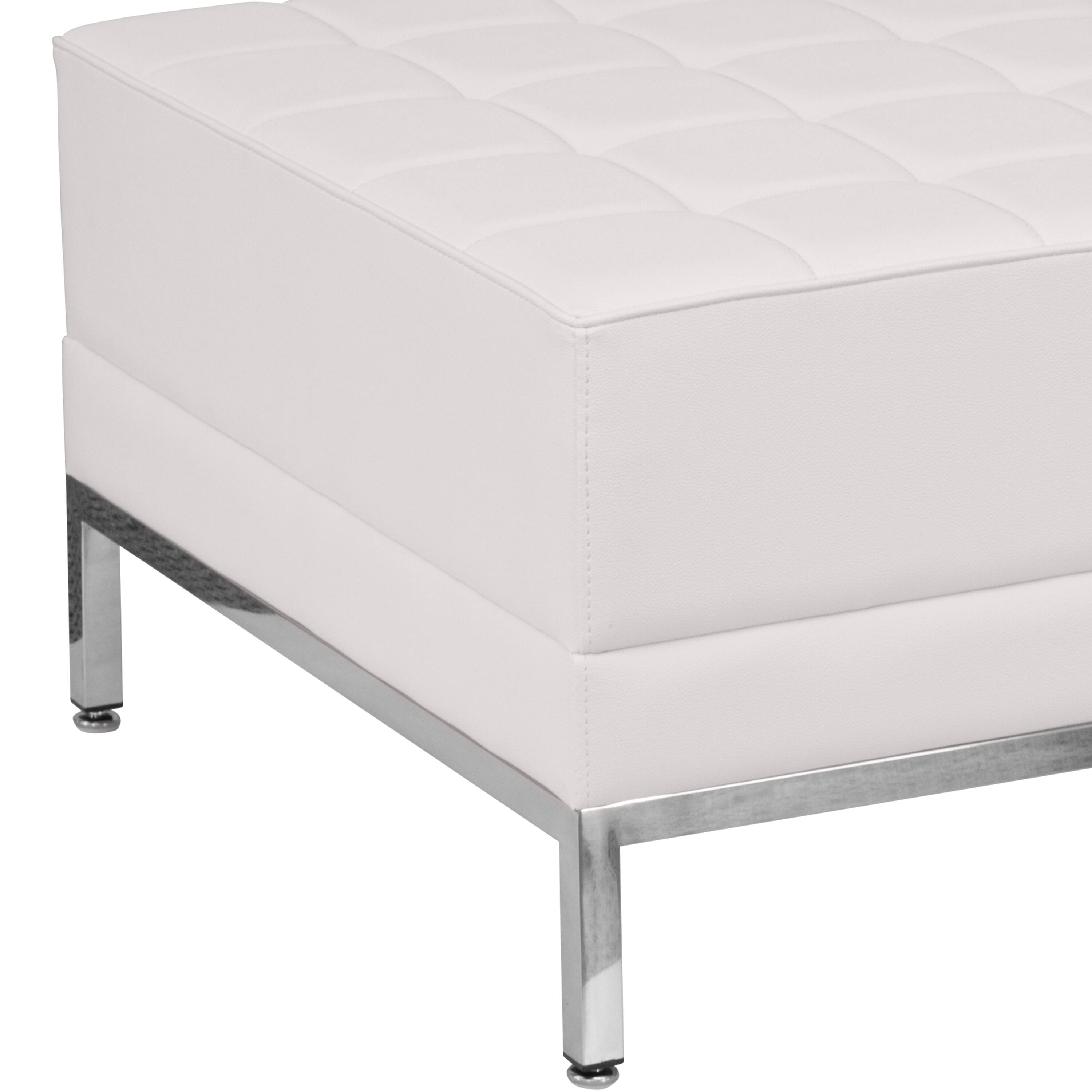 Alt View 3. Emma + Oliver - Faux Leather Quilted Tufted Living Room/Reception Ottoman - Melrose White.
