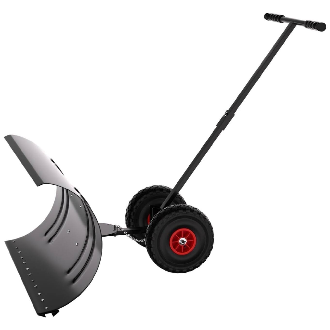 GARVEE - 36In Heavy-Duty Steel Snow Plow, 5-Height Adjustable Handle & All-Terrain Wheels, Adjustable Angle Blade - Red and Black