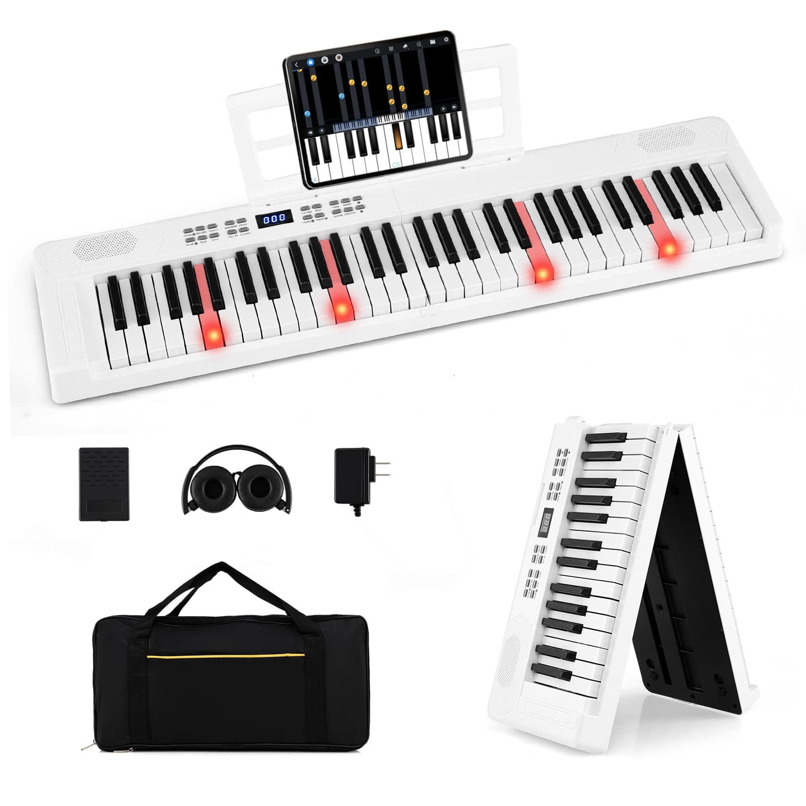 Ecooso - 61-Key Foldable Keyboard Piano, Full-Size Electronic Keyboard with MIDI and Split Mode