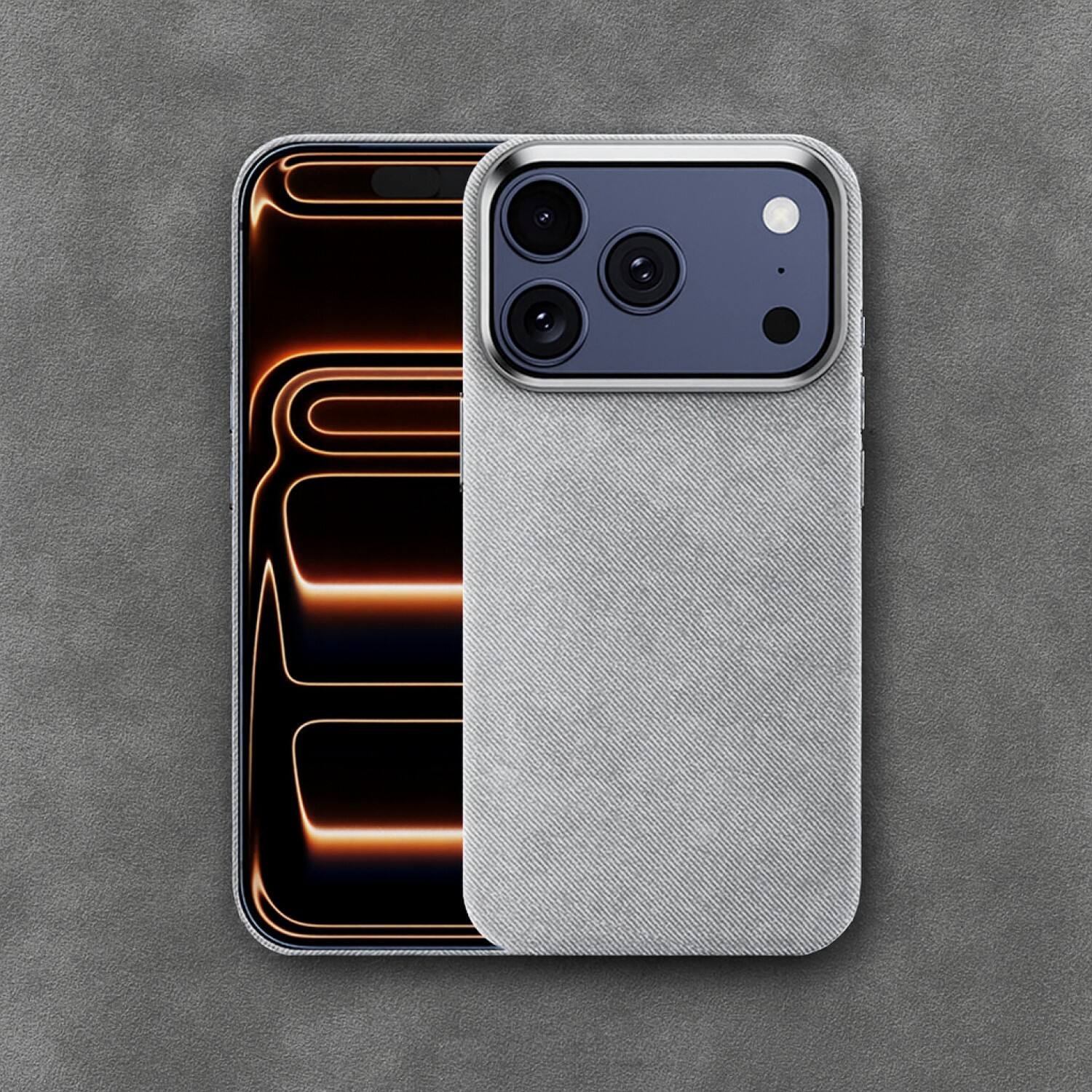 Angle. SaharaCase - Apple iPhone 17 Pro Max Suede Leather Case | Premium Suede Finish | Smooth Grip | Precise Cutouts - Sand Gray.