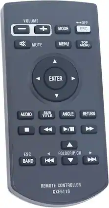 VOLUME + - MODE OFF SRC
MUTE MENU TOP MENU
ENTER
AUDIO SUB TITLE ANGLE RETURN
ESC BAND FOLDER/P.CH
REMOTE CONTROLLER CXE5116