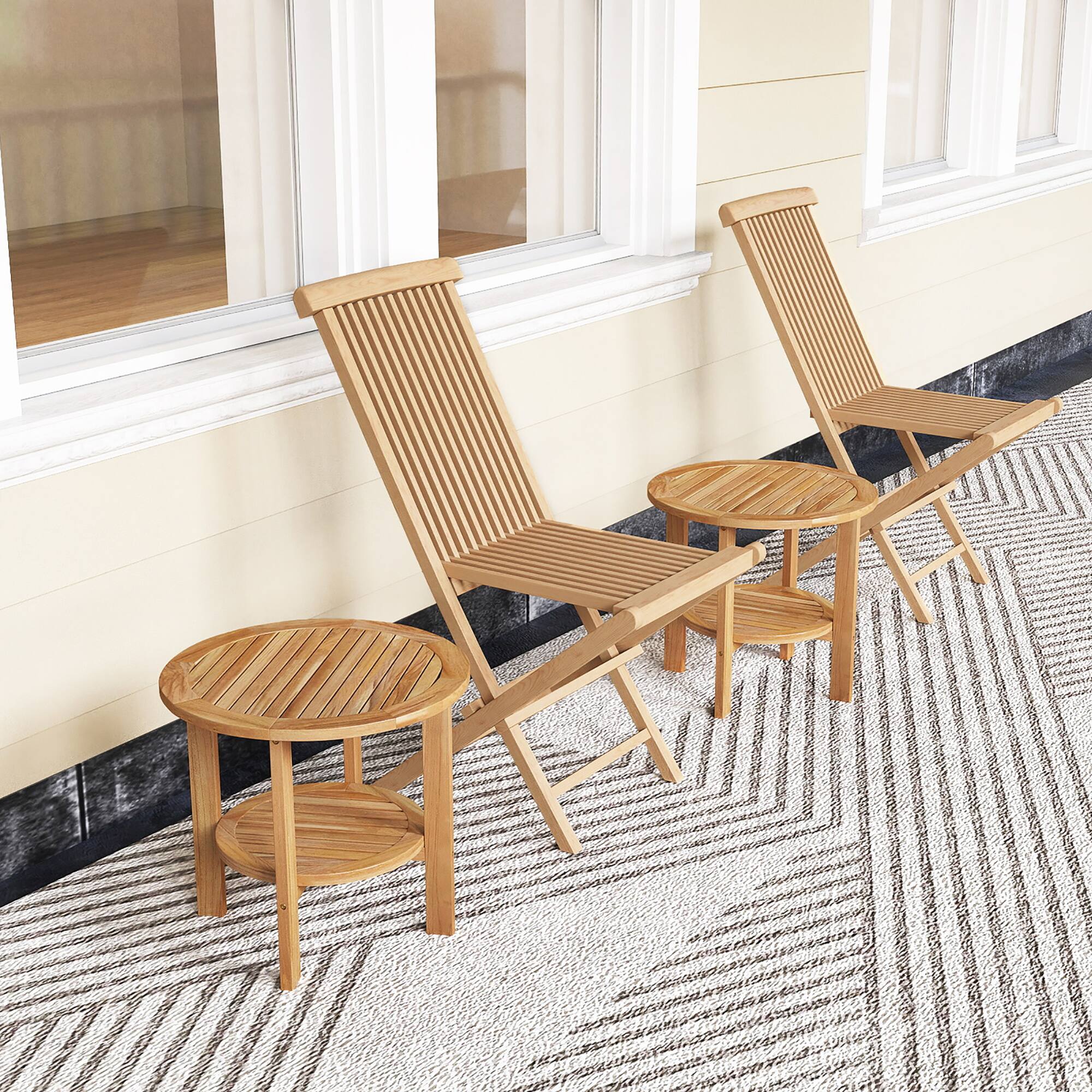 Alt View 3. Gymax - Gymax Teak Wood 2-Tier Side Table 19.5'' Round Coffee Table End Table w/ Slatted Top - Natural.