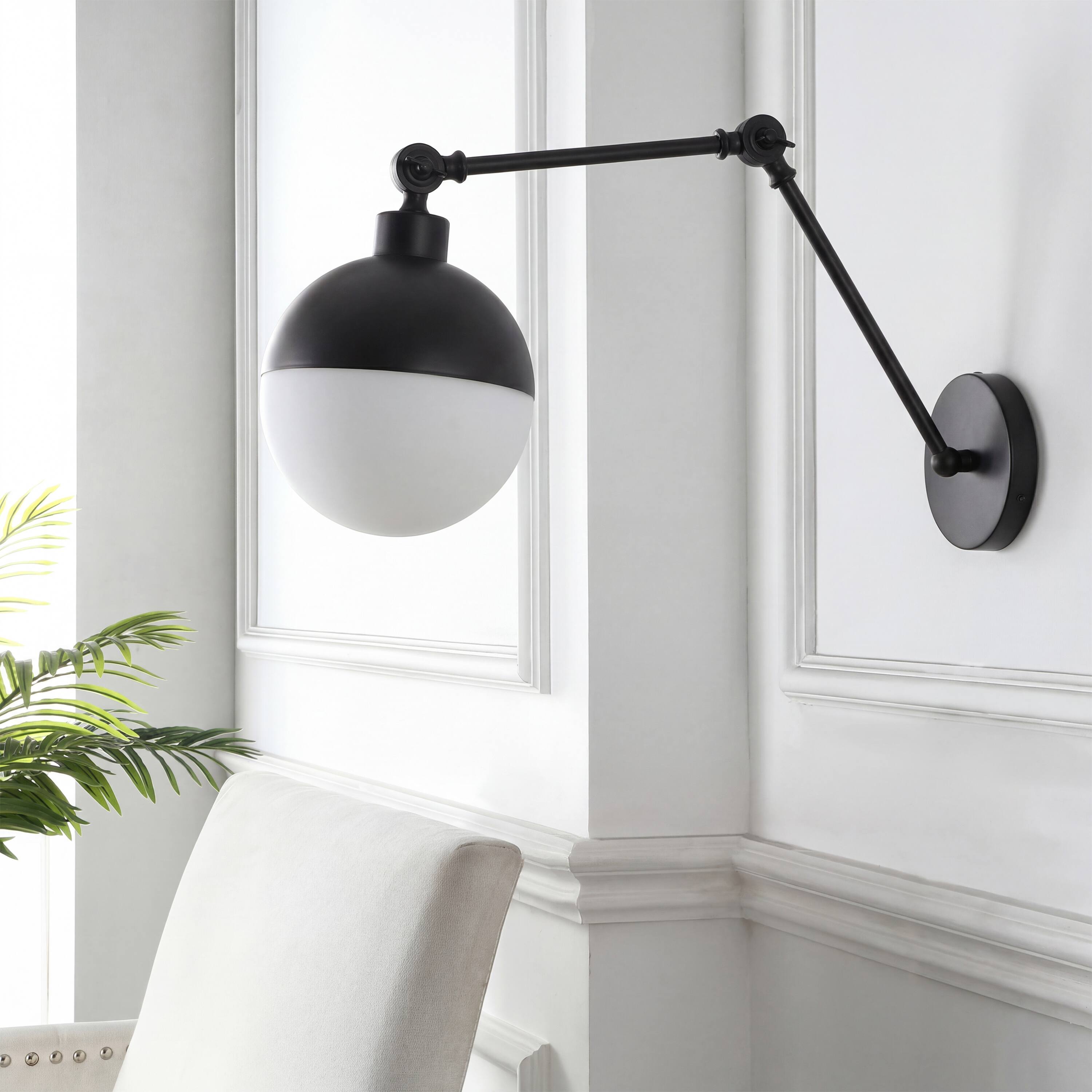Alt View 10. Jonathan Y - Alba 7" 1-Light Modern Industrial Adjustable Swing Arm Metal Frosted Glass Globe LED Sconce, Oil Rubbed Bronze - Oil Rubbed Bronze.