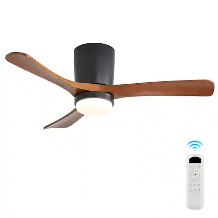 Front. Sofucor - 42'' Wood Low Profile Flush Mount Ceiling Fans w/ Dimmable LED Light and Remote Quiet Reversible for Bedroom Living Room - Black.
