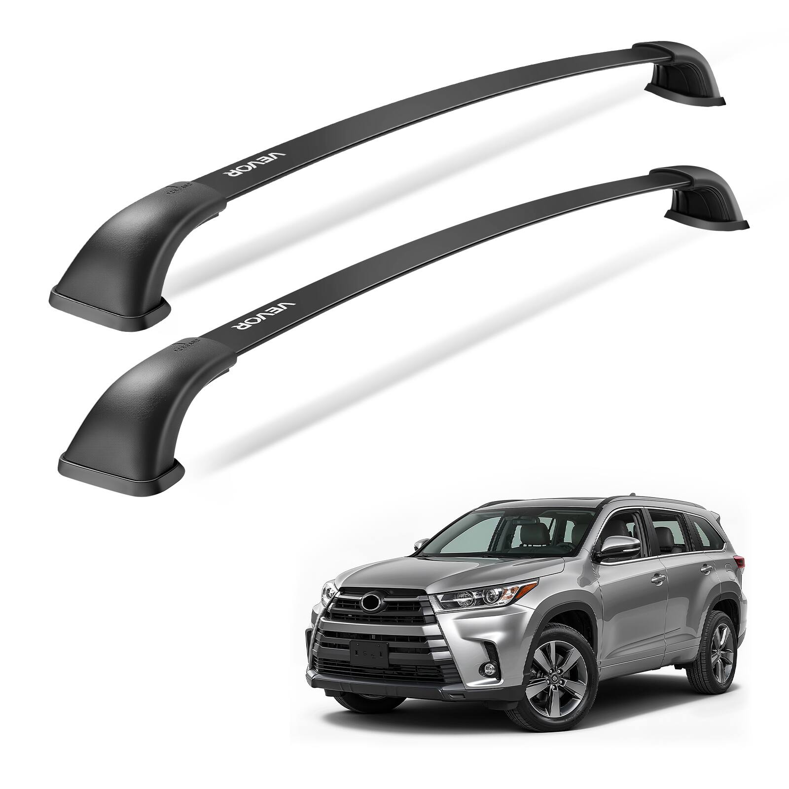 VEVOR - Cross Bars Roof Racks, 165lbs Capacity, Compatible with Toyota Highlander 2014-2019 XLE,Limited,SE with Flush Roof Rails - Black