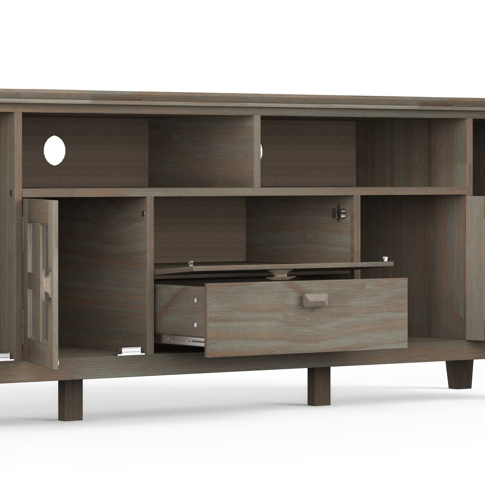 Alt View 1. Spaco - Spaco Farmhouse Solid Wood TV Stand for 80" TVs, with 4 Glass Door Cabinets, 2 Drawer, Open Shelves and Cable Management - Light Brown.