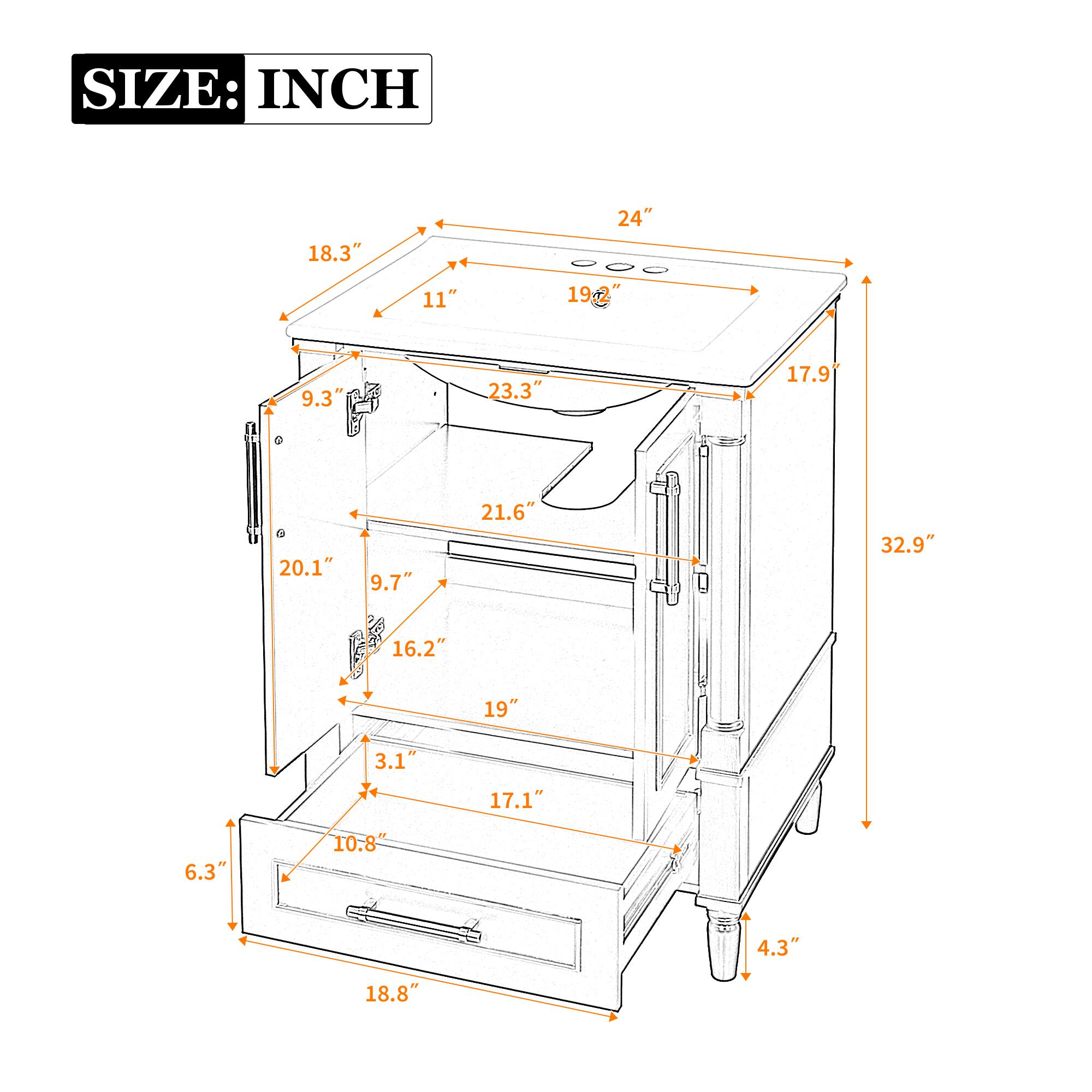 SIZE: INCH  
18.3" 24" 11" 19.2" 9.3" 23.3" 17.9" 20.1" 9.7" 21.6" 32.9" 16.2" 19" 3.1" 17.1" 6.3" 10.8" 4.3" 18.8"