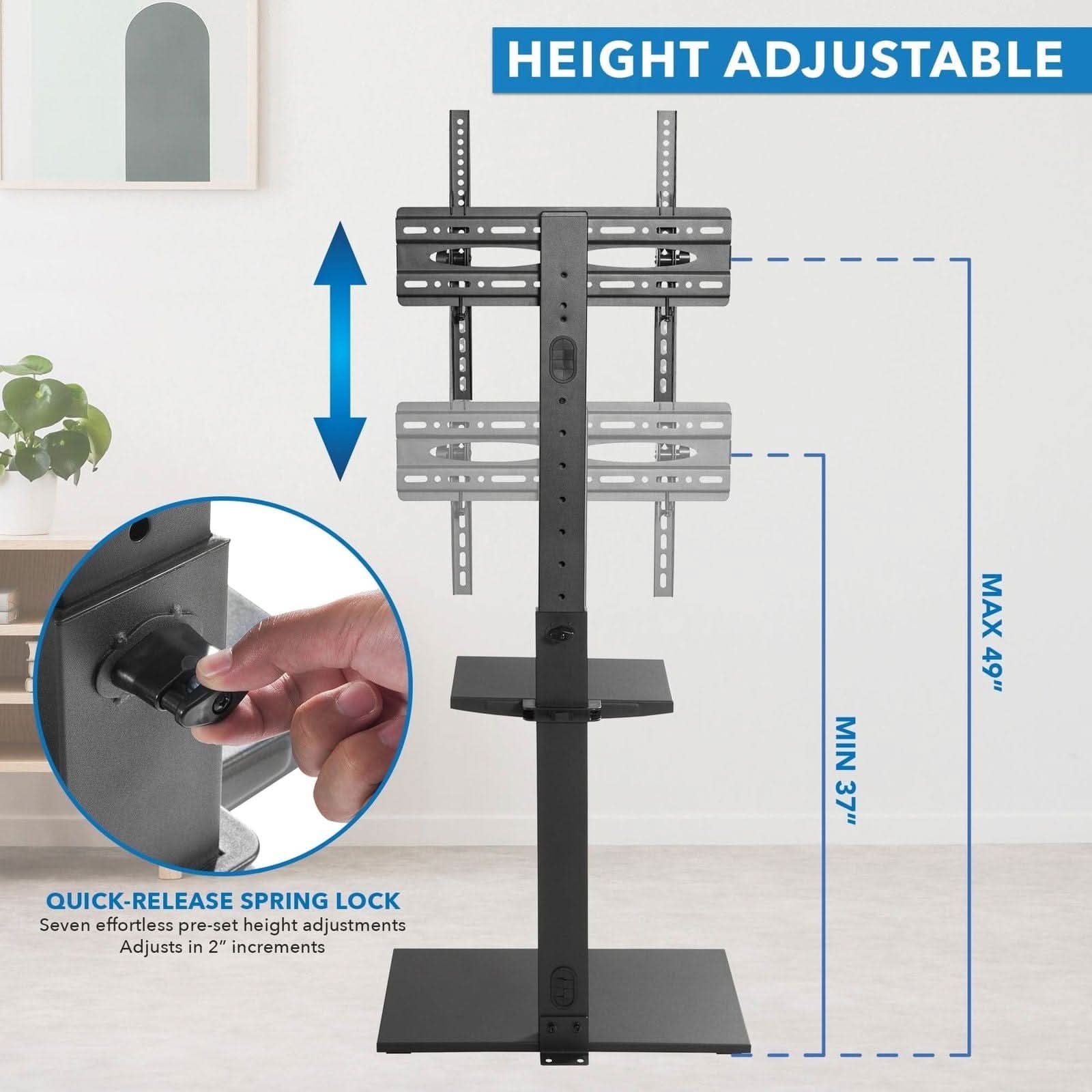 HEIGHT ADJUSTABLE  
MIN 37" MAX 49"  
QUICK-RELEASE SPRING LOCK  
Seven effortless pre-set height adjustments  
Adjusts in 2" increments
