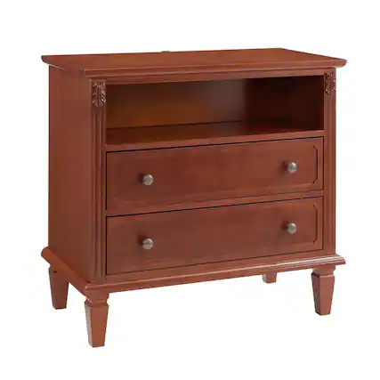 Front. Spaco - Spaco Farmhouse 2 Drawers Nightstand with Charging Station, USB Ports, Power Outlets, Open Storage for Bedroom - Walnut.