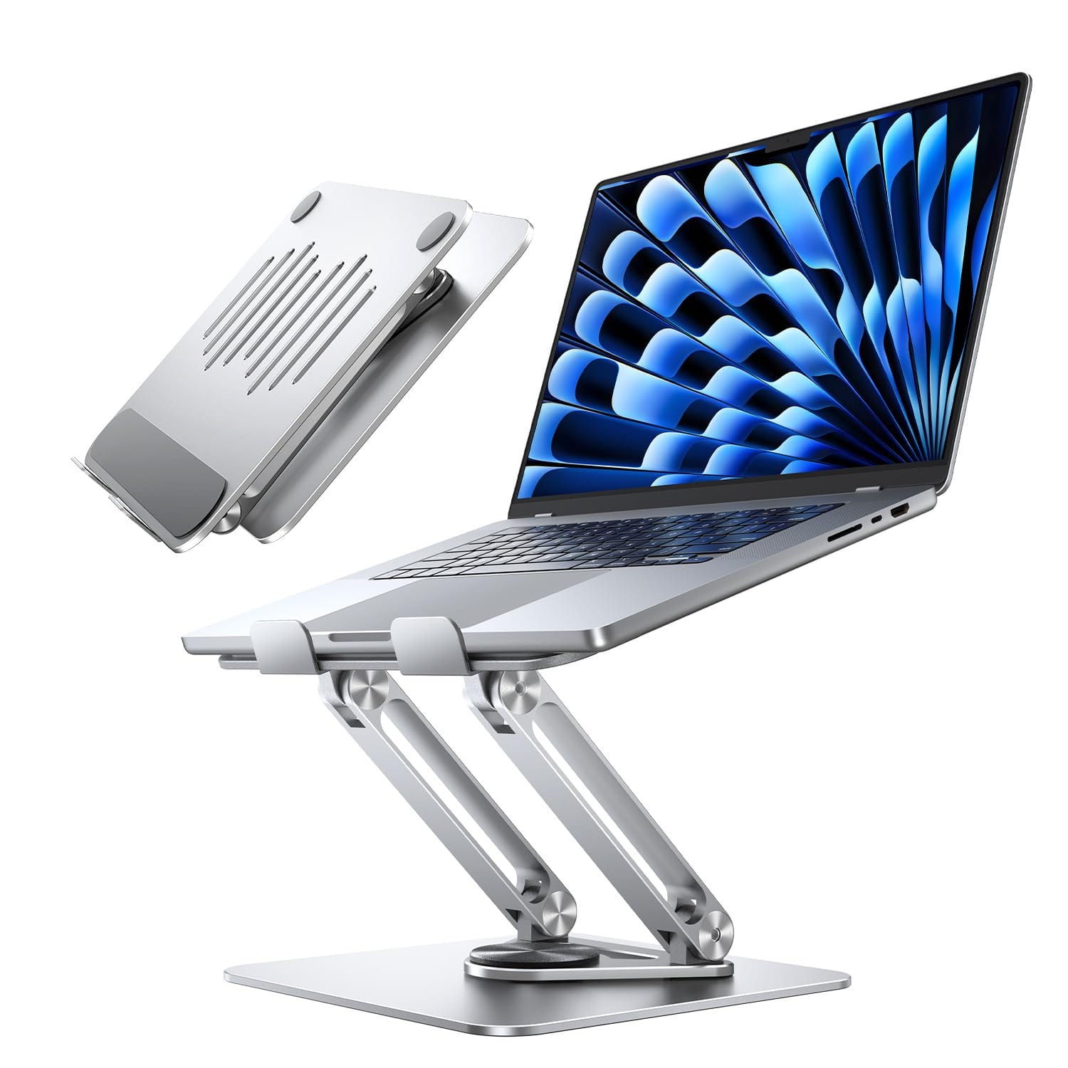 HongFei - Adjustable Laptop Stand for Desk, 360° Rotating Foldable Portable Laptop Riser Holder, Ergonomic Design for 10-17.3" - Silver