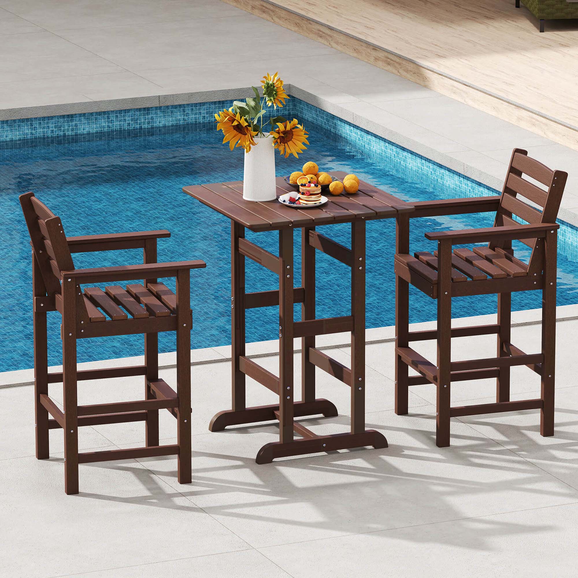 Alt View 3. Costway - Patio Adirondack Bar Chairs Set of 2 with Wide Armrests & Footrest Backrest - Brown.