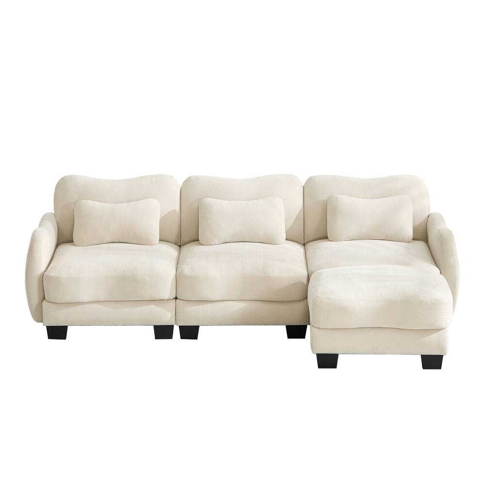 Alt View 3. Loheer - Loheer Chenille L-Shaped Sofa Oversized 3-Seater Sectional with Movable Ottoman Ergonomic Beige Modular Couch - Beige.