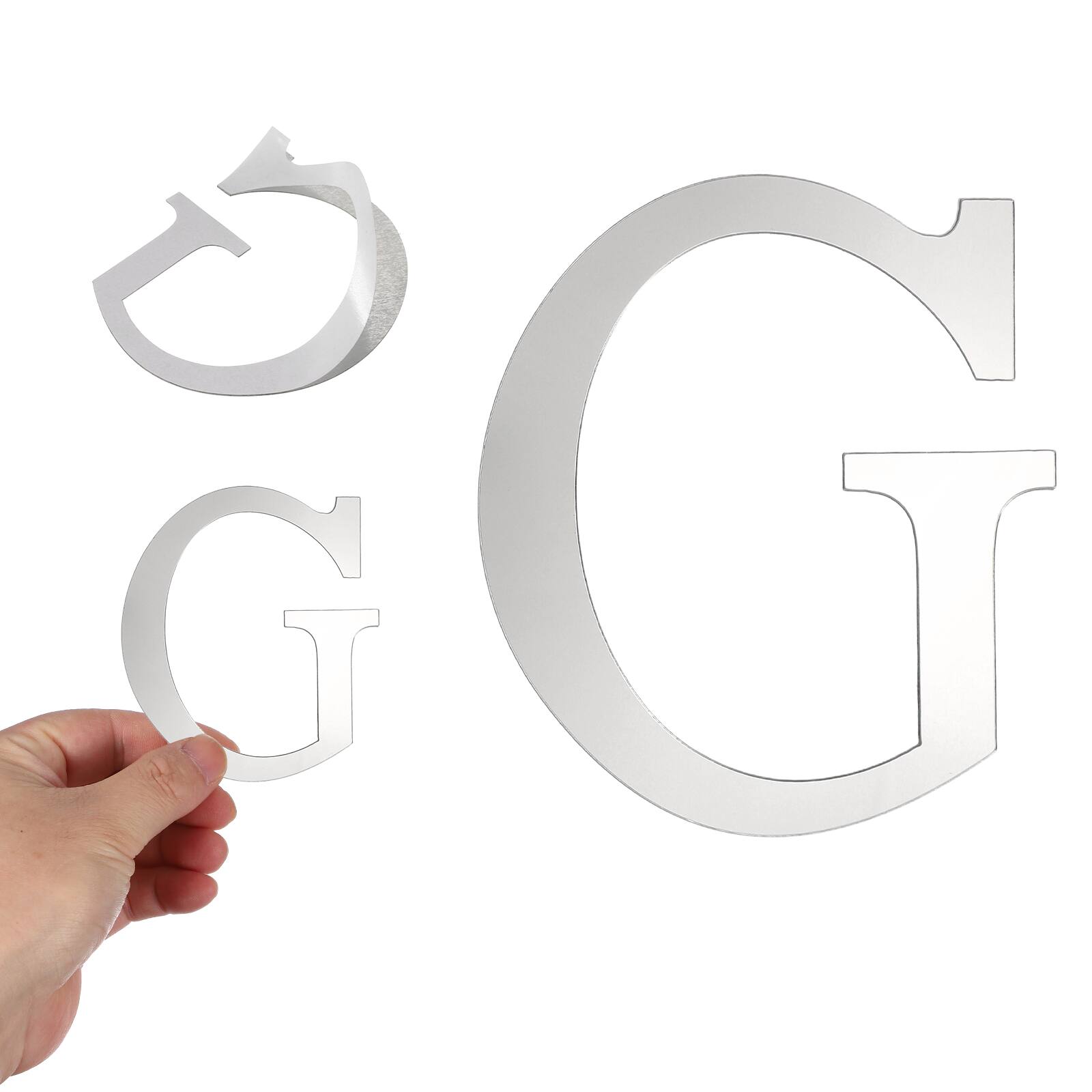 Front. Unique Bargains - 3D Alphabet Mirror Wall Sticker, 4" Acrylic Letter G Self-Adhesive Home Decor for Living Room, Bedroom - Silver.