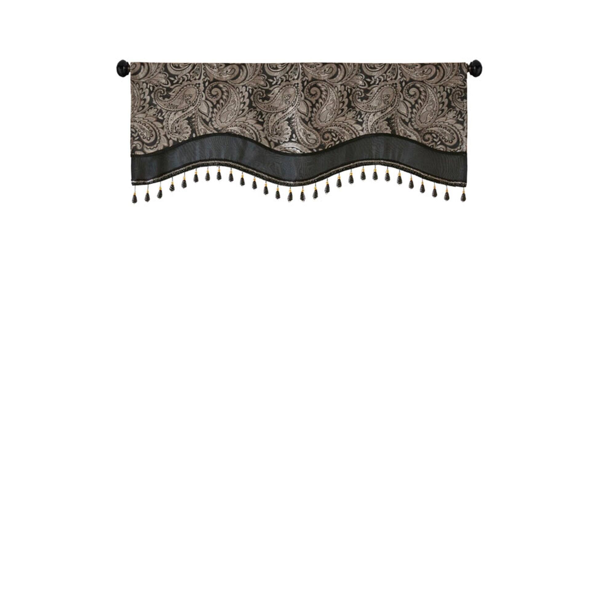 Alt View 4. BreeBe - Jacquard Window Rod Pocket Valance With Beads Black 50x18' - Black.