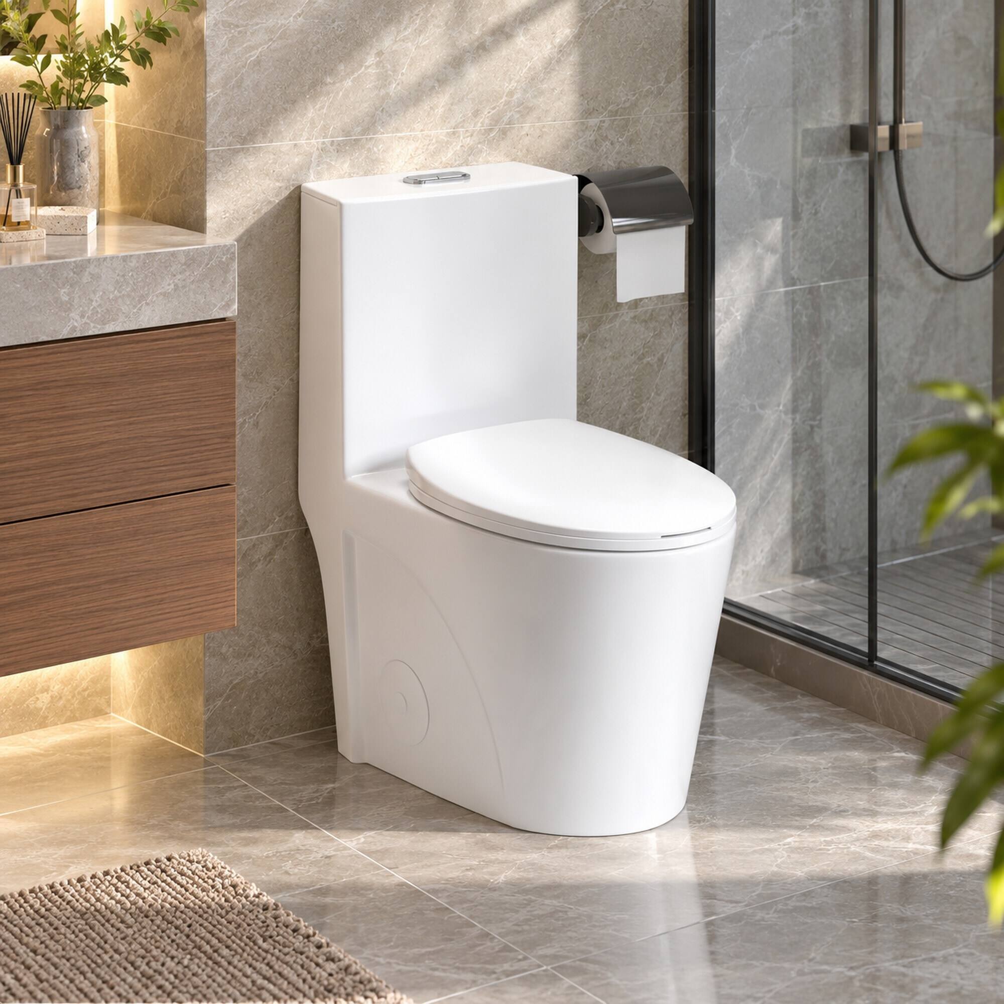 RYHNUYNE One Piece Toilet, Dual Flush Elongated Comfort Height Soft ...