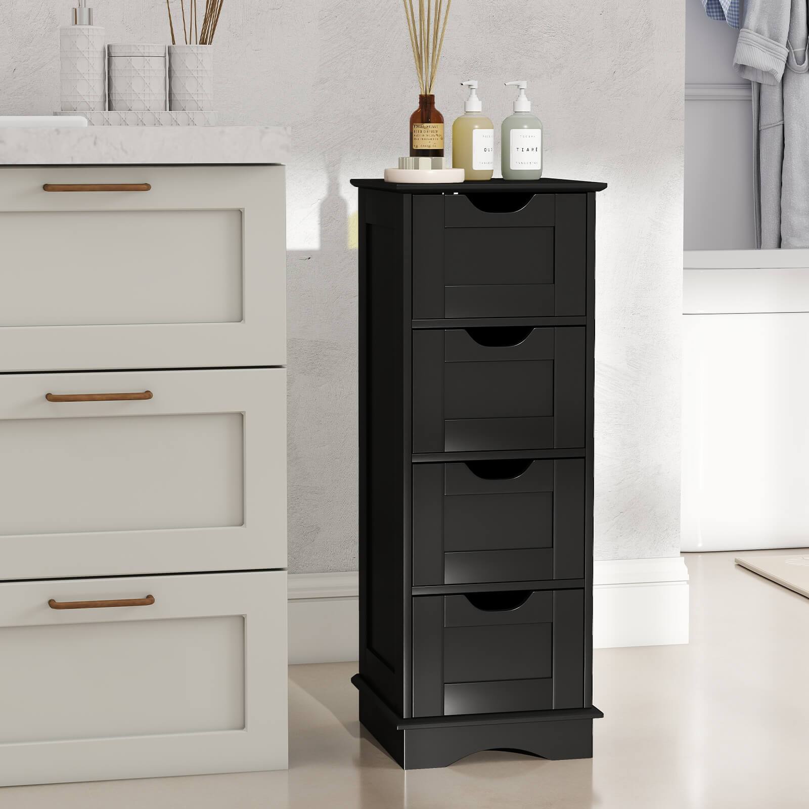 Alt View 1. Costway - Costway Bathroom Storage Cabinet with 4 Drawers Cut-out Handles Anti-toppling Device - Black.