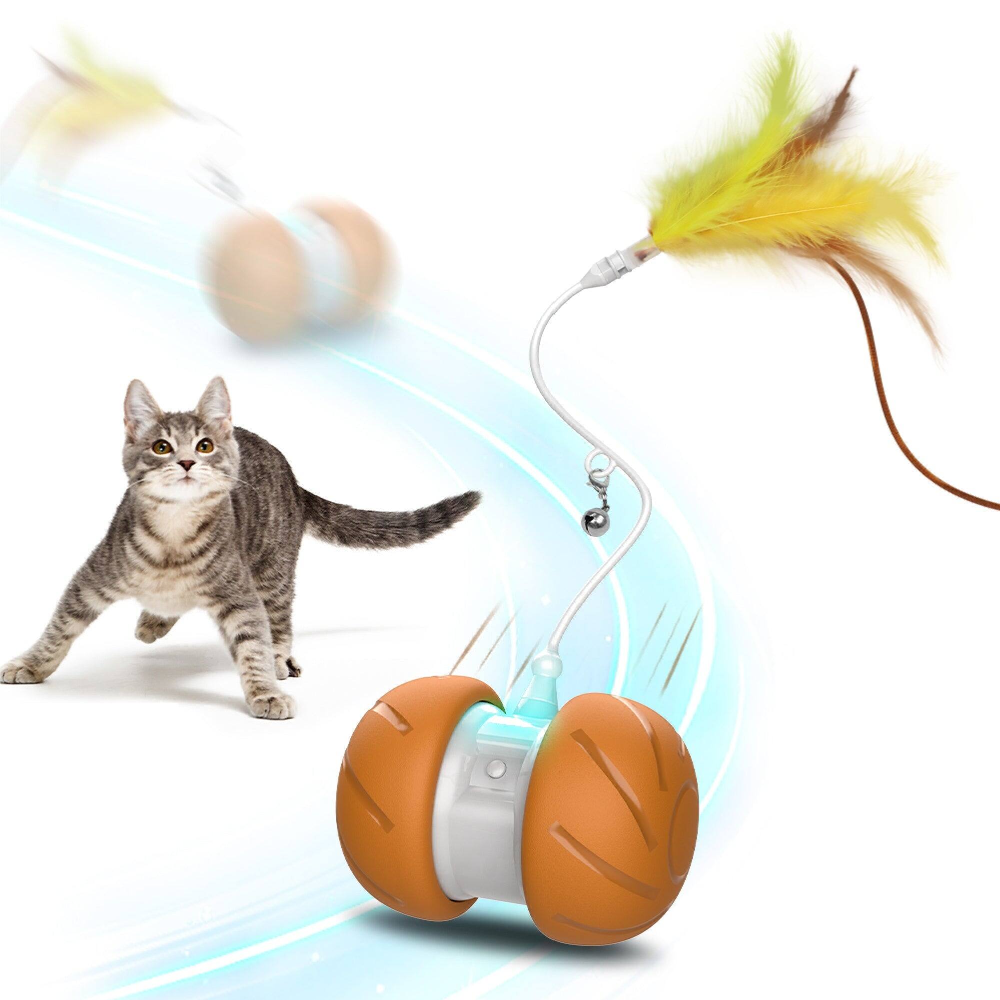 Front. PawsPik - PawsPik Feather Tail Rechargeable Spinner Chasers Cat Toy, Orange - orange.