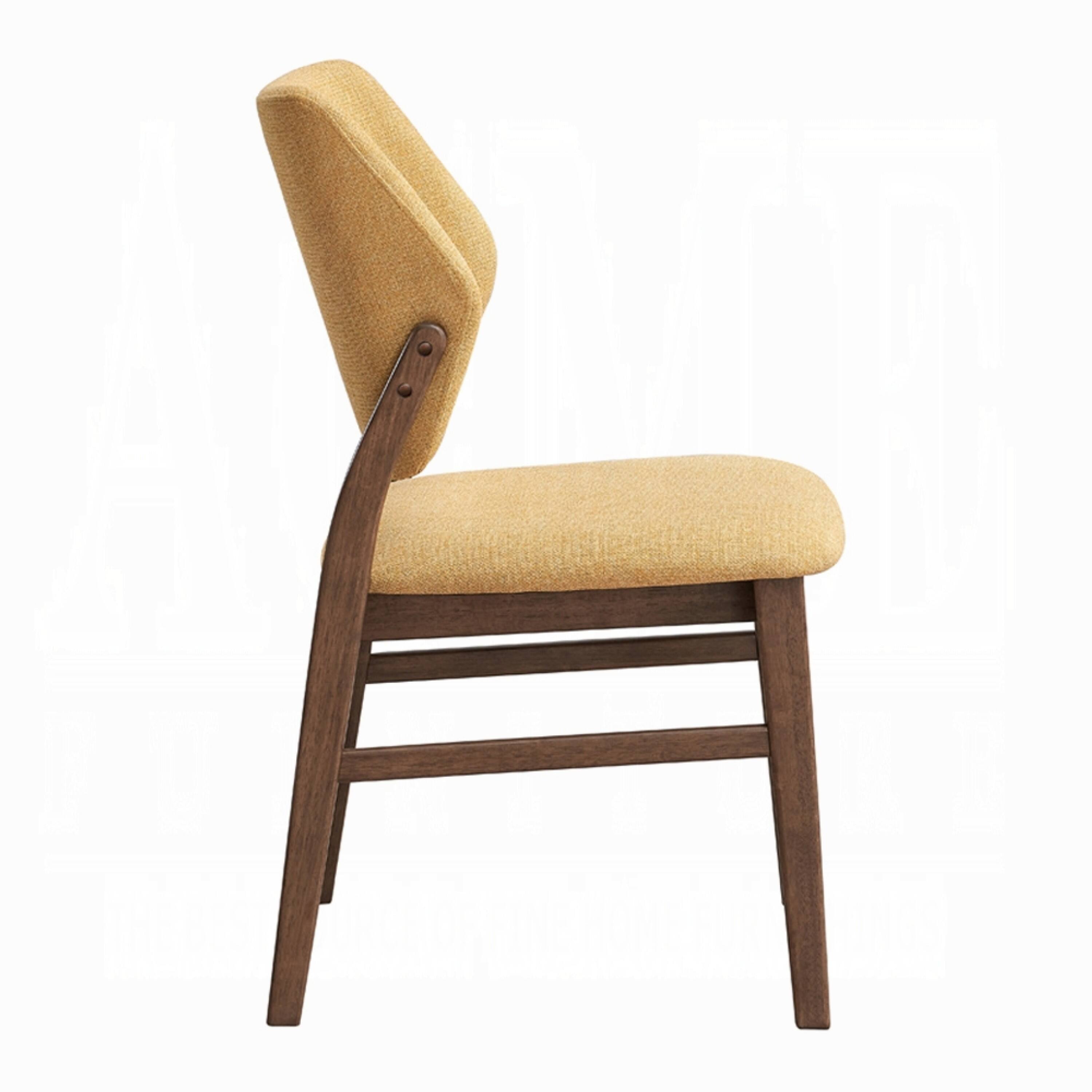 Alt View 3. Manhattan Lane - Nory Dining Side Chair Set of 2, Yellow Linen Cushioned - Yellow, Walnut Brown.