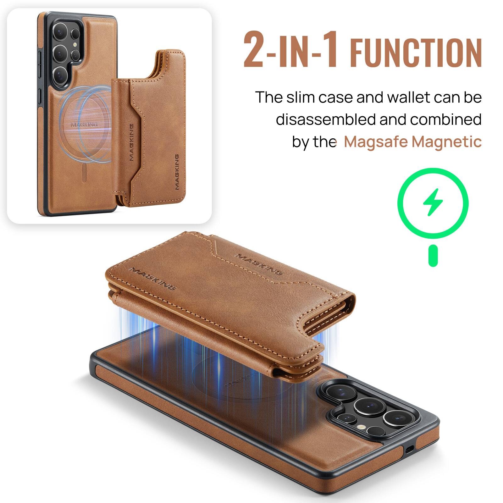 MAKING MAGKING 2-IN-1 FUNCTION  
The slim case and wallet can be disassembled and combined by the Magsafe Magnetic