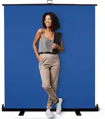 Front. KHOMO GEAR - Pull-Up Blue Screen – Collapsible Chroma Key Background for Video Editing, Streaming, and Photography - Blue.