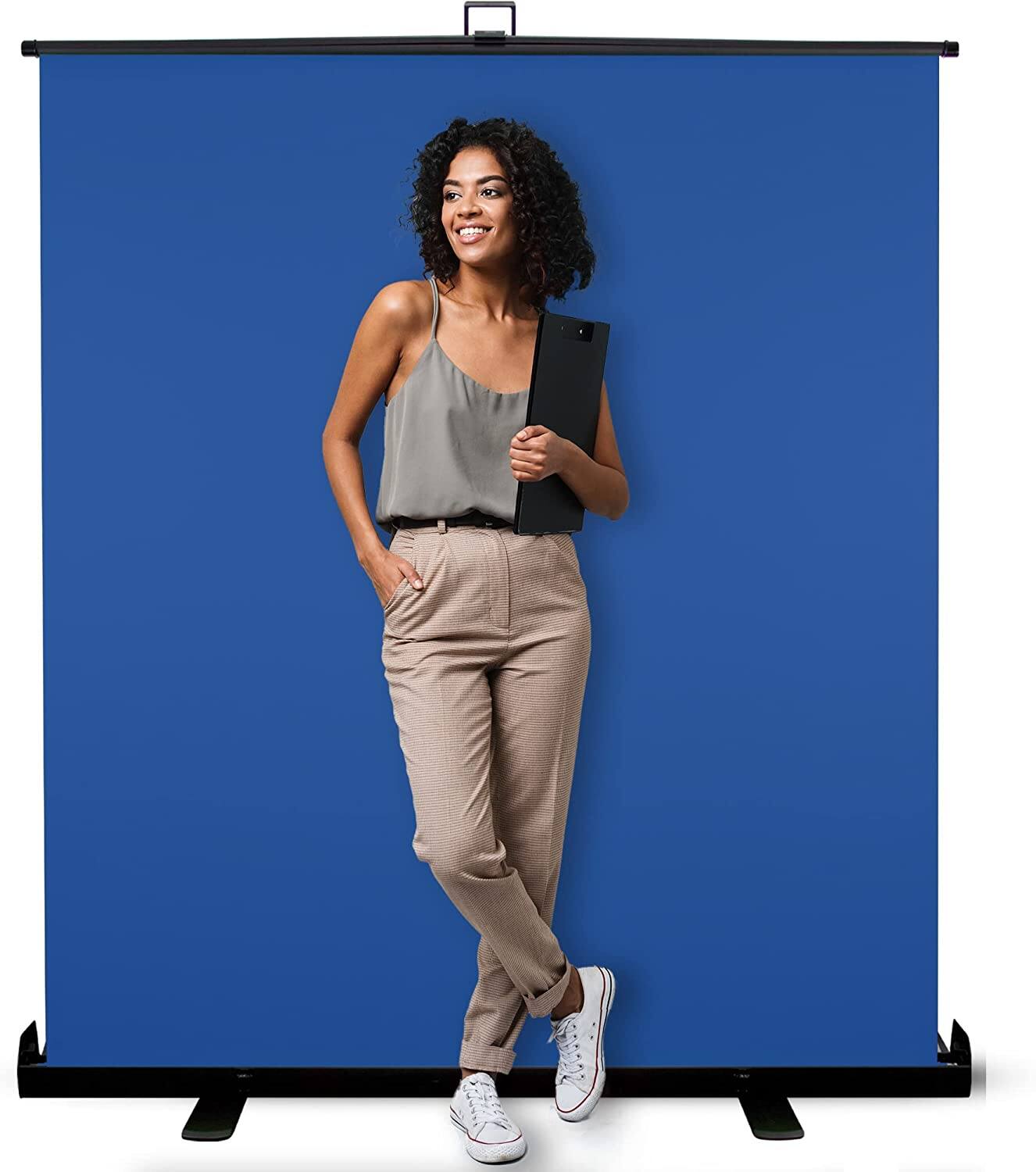 Front. KHOMO GEAR - Pull-Up Blue Screen – Collapsible Chroma Key Background for Video Editing, Streaming, and Photography - Blue.