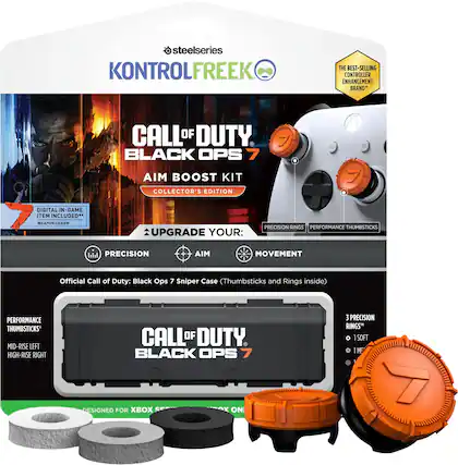 SteelSeries KontrolFreek
Call of Duty: Black Ops 7 Aim Boost Kit Collector's Edition
The Best-Selling Controller Enhancement Brand
Upgrade Your:
- Precision
- Aim
- Movement
Digital In-Game Item Included:
- Weapon Charm
Precision Rings
Performance Thumbsticks
Official Call of Duty: Black Ops 7 Sniper Case (Thumbsticks and Rings inside)
Performance Thumbsticks:
- Mid-Rise Left
- High-Rise Right
3 Precision Rings:
- 1 Soft
- 1 Medium
Designed for Xbox Series X/S
Precision Rings
Performance Thumbsticks
*Soft: Me