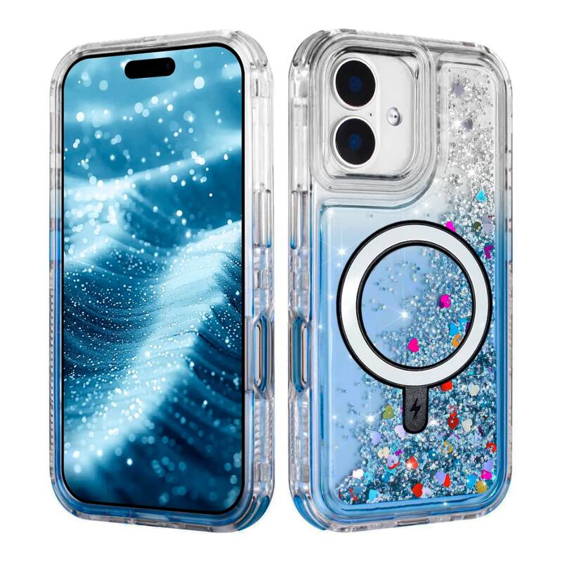Entronix - [Magnetic] Case Compatible with iPhone 16 - Liquid Glitter Triple-Layer Heavy Duty Protection - Blue