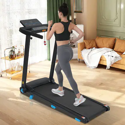 Front. PexFix - Incline Treadmill with Bluetooth & USB Charging, 3.0HP Foldable Treadmill for Home - Black.
