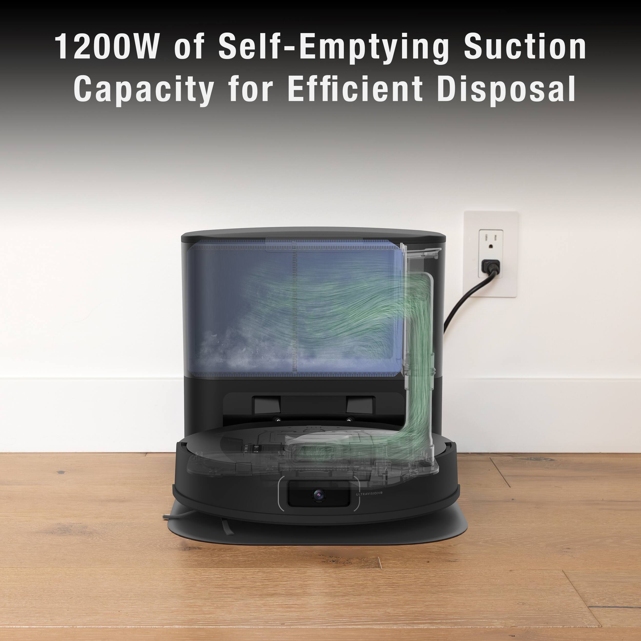 1200W of Self-Emptying Suction Capacity for Efficient Disposal.