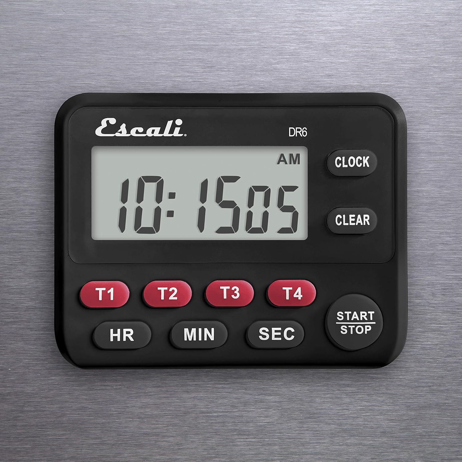Escali DR6 AM CLOCK 10:15:05 CLEAR

T1 HR
T2 T3 MIN
T4 SEC
START STOP