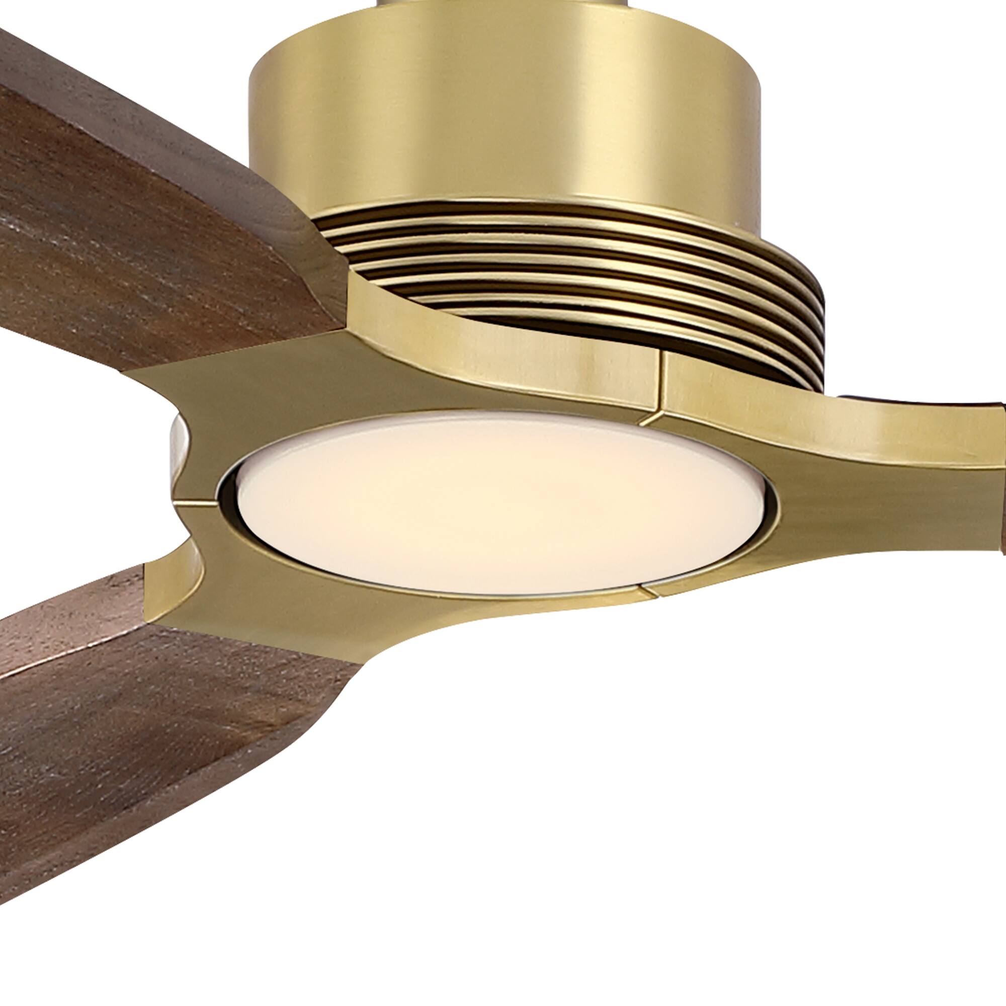 Alt View 2. Parrot Uncle - 84" Vintage Solid Wood Large Ceiling Fan with Diammable LED Light and Remote - Brass.