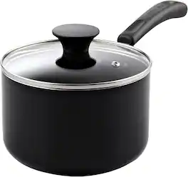 Cook N Home - Basic 1 qt Nonstick Aluminum Saucepan w/Glass Lid,Multi-Purpose Milk Chocolate Cooking Pot w/ Stay-Cool Handle - Black