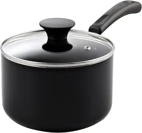 Front. Cook N Home - Basic 1 qt Nonstick Aluminum Saucepan w/Glass Lid,Multi-Purpose Milk Chocolate Cooking Pot w/ Stay-Cool Handle, Black - black.
