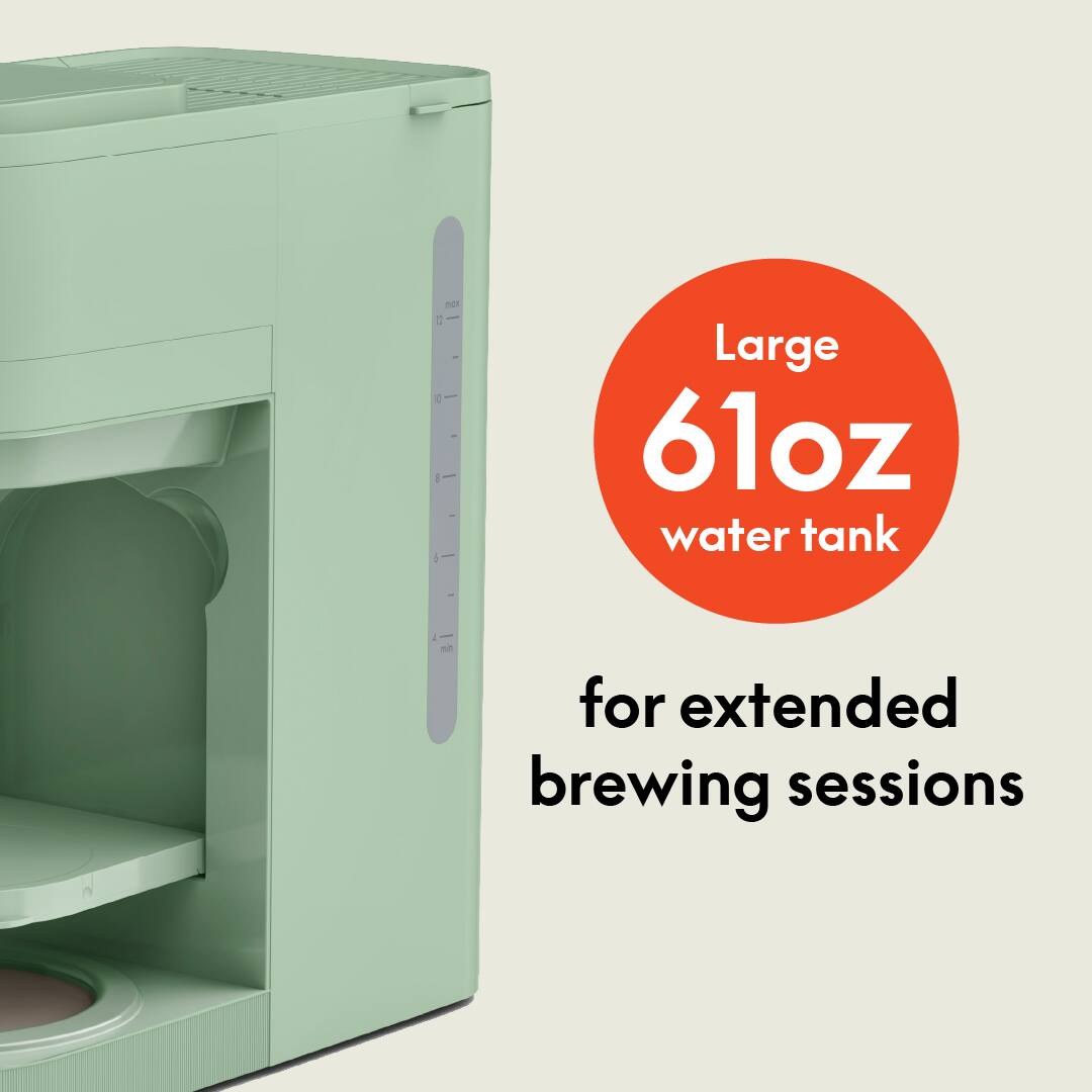 Large 61oz water tank for extended brewing sessions
