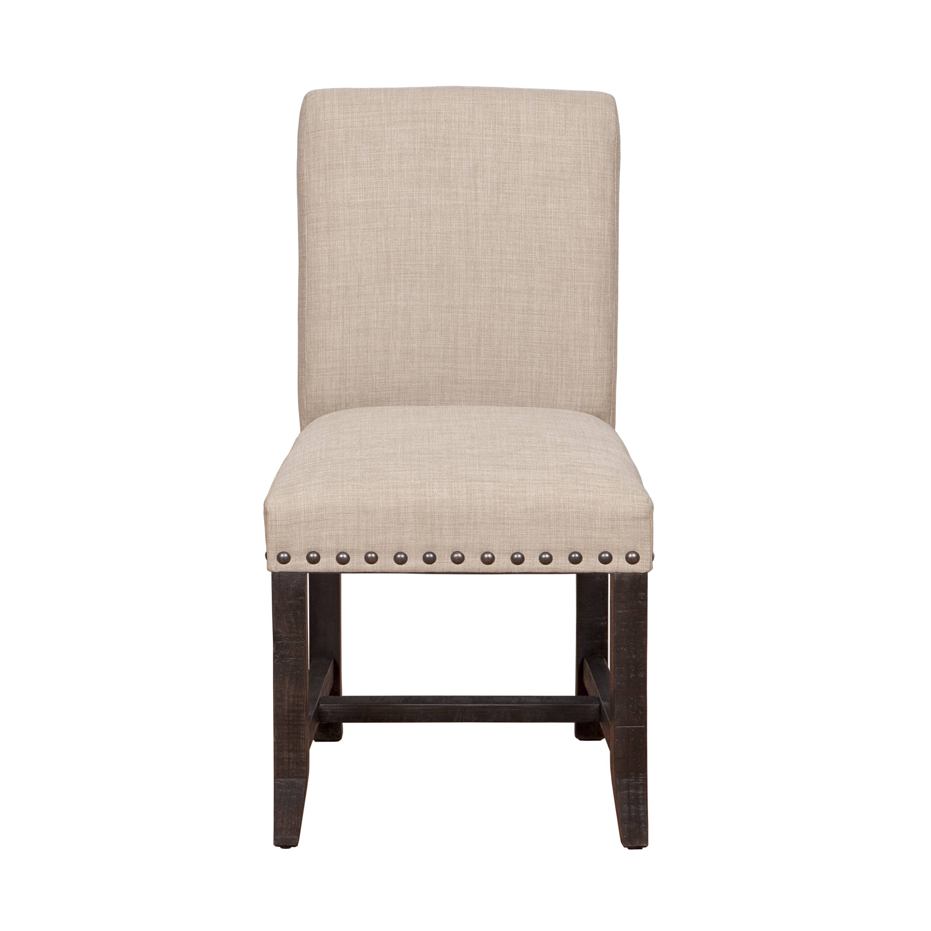 Angle. Manhattan Lane - Fabric Upholstered Wooden Side Chair with Nail Head Trim Accents, Set of 2 - Black and Beige.