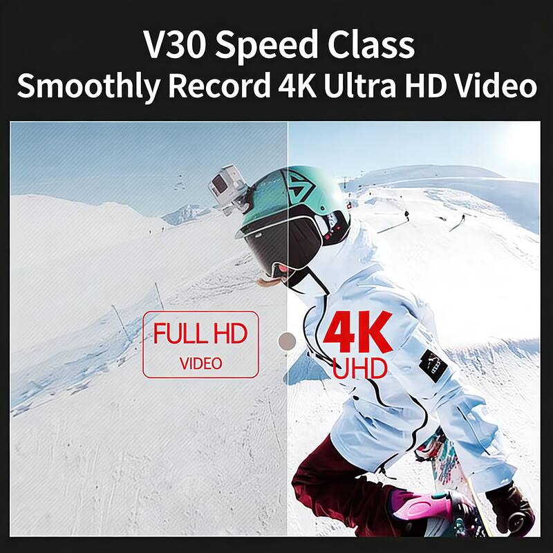 V30 Speed Class  
Smoothly Record 4K Ultra HD Video  

FULL HD VIDEO  
4K UHD