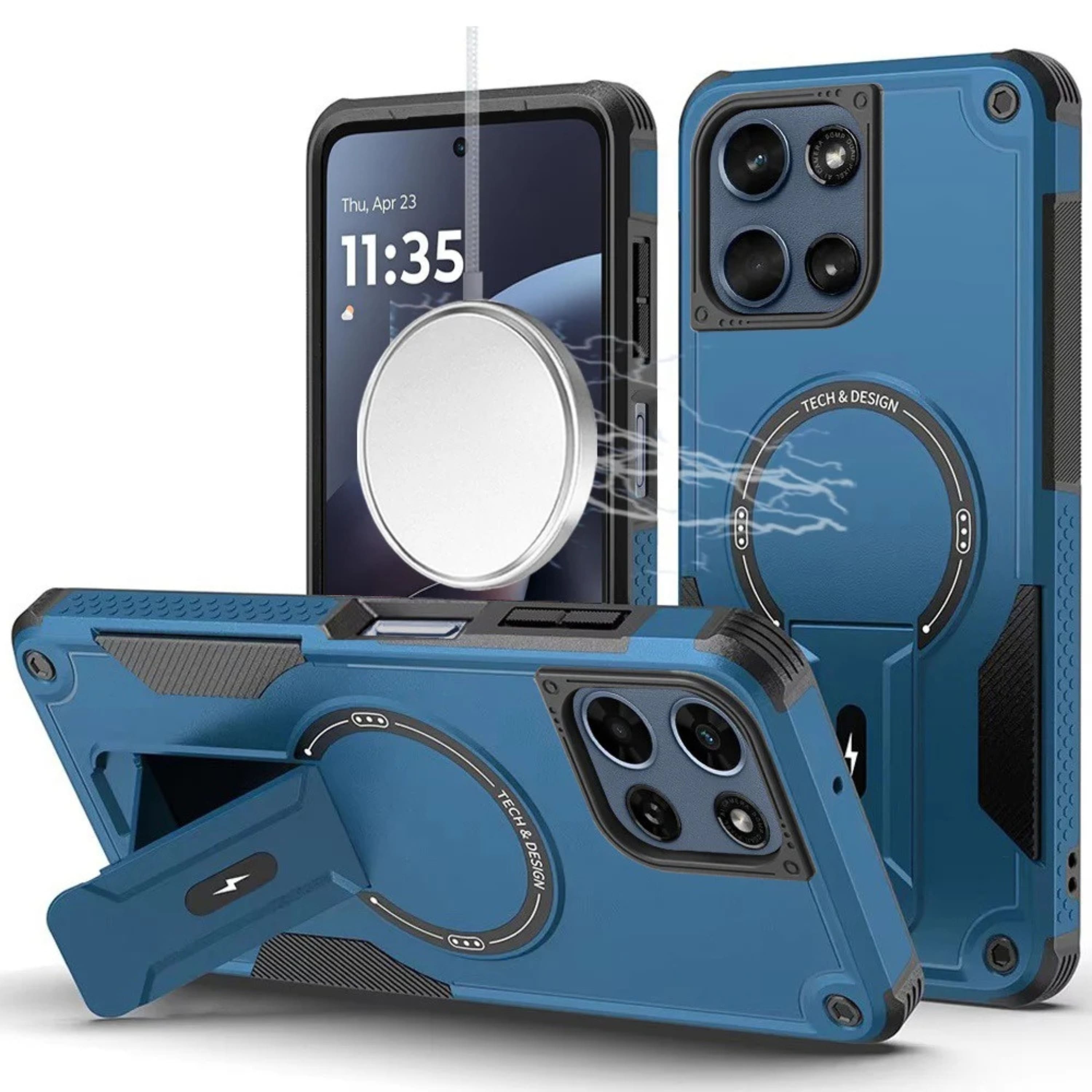 Kitcheniva - Magnetic Circle Kickstand Phone Case With Tempered Glass For Moto G 2025/2026/G Play 2026 - Blue