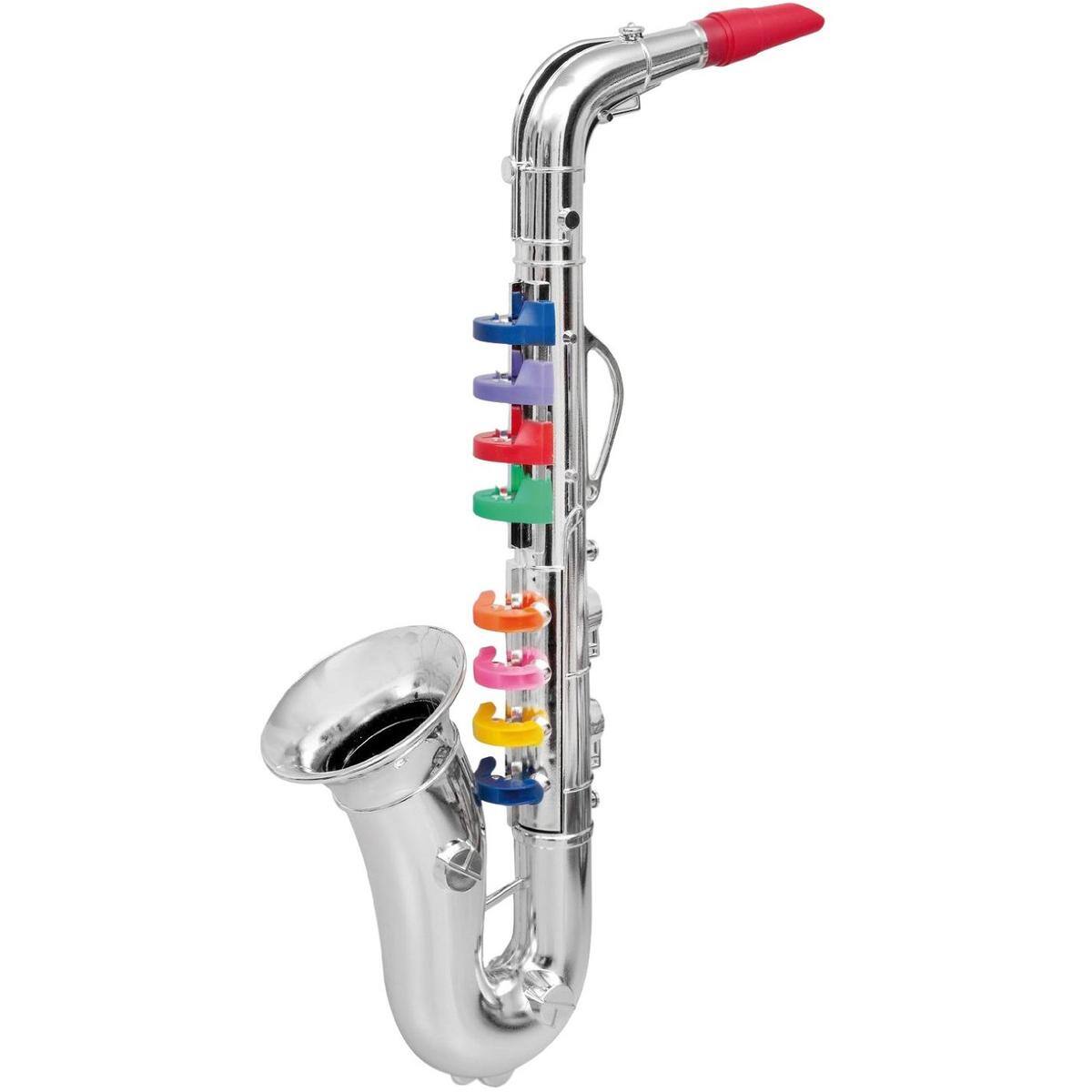 Front. JuzToys - Saxophone With 8 Colored Keys, Musical Instruments - Silver.